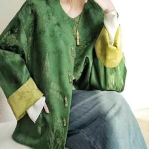 Reversible Jacquard Hanfu Jacket – Sage & Emerald Green, Modern Chinese Coat