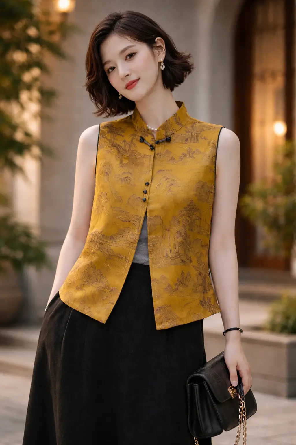 Sleeveless Chinese Brocade Vest – Modern New Chinese Style Jacket, Elegant Layering Top - Image 3