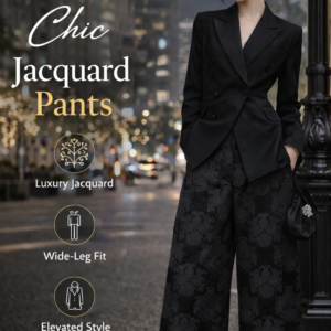 Midnight Jacquard Wide-Leg Pants – High-Waist Black Statement Trousers | Elegant Structured Fit | Modern Chinese Chic