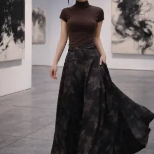 Black Satin Palazzo Pants – Butterfly Jacquard, High-Waisted Evening Trousers