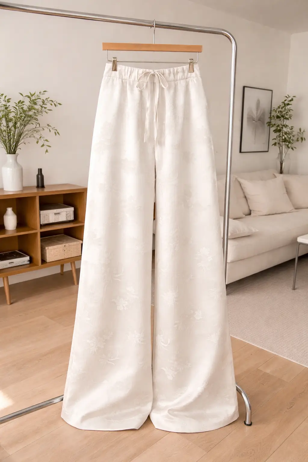 Spring Celeste Wide-Leg Pants – Ivory Floral Jacquard Palazzo | Chinese-Inspired Elegant Lounge Trousers - Image 4