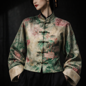 Emerald Floral Mandarin Jacket – Modern Oriental Blazer