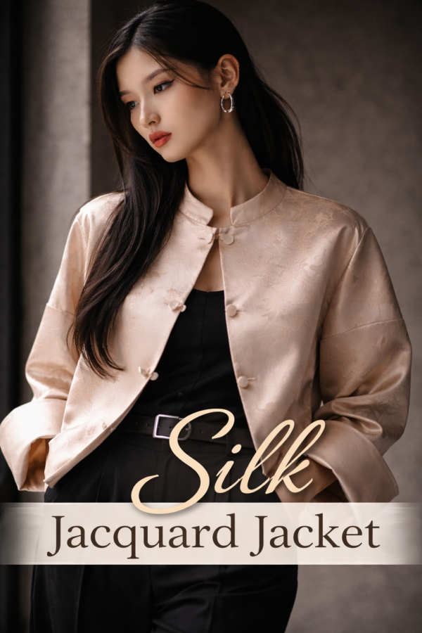 Champagne Silk Mandarin Jacket – Modern Chinese Jacquard Coat