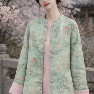 Reversible Jacquard Hanfu Jacket – Blush Pink, Modern Chinese Coat