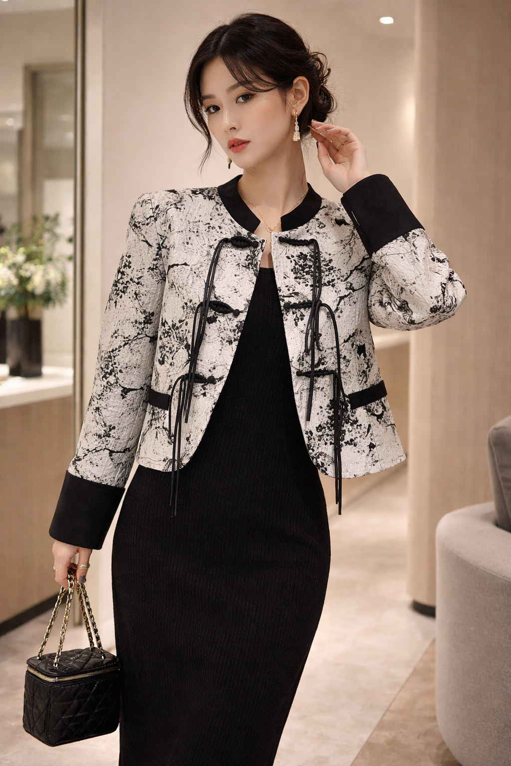 Ink Blossom Cropped Jacket