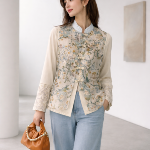Spring Garden Mandarin Vest – Floral Chinese-Inspired Light Outerwear | Modern Oriental Chic