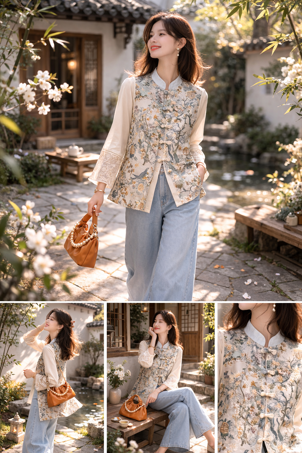 Spring Garden Mandarin Vest – Floral Chinese-Inspired Light Outerwear | Modern Oriental Chic - Image 4
