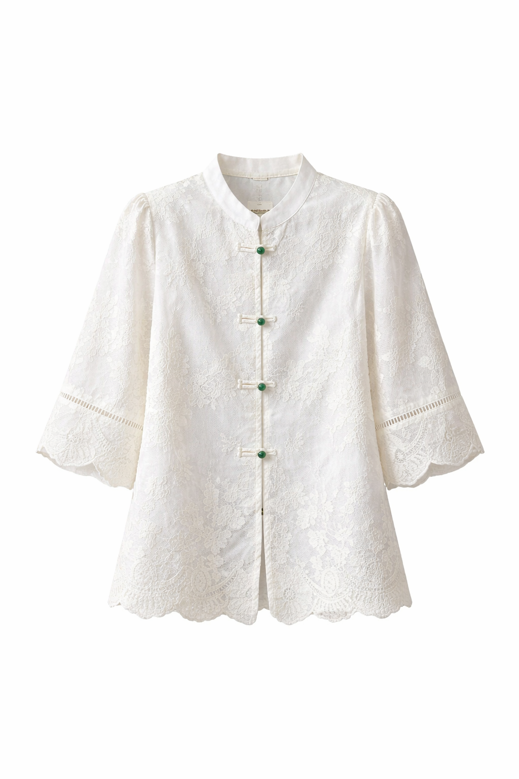 Ivory Lace Mandarin Blouse – Elegant New Chinese Embroidered Top with Jade Buttons - Image 3