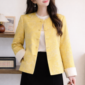 Brocade Cropped Jacket with Velvet Dress - Modern Chinese Outfit