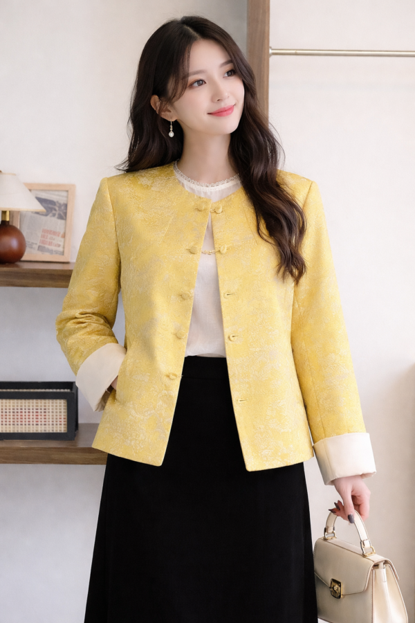 Brocade Cropped Jacket with Velvet Dress - Modern Chinese Outfit