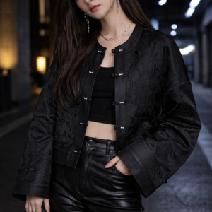 Midnight Noir Jacquard Jacket – Modern Mandarin Power Blazer