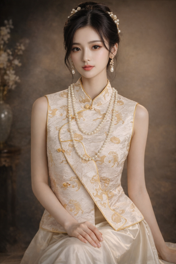 Handmade Phoenix Embroidery Vest - Silk-like Brocade Chinese Waistcoat