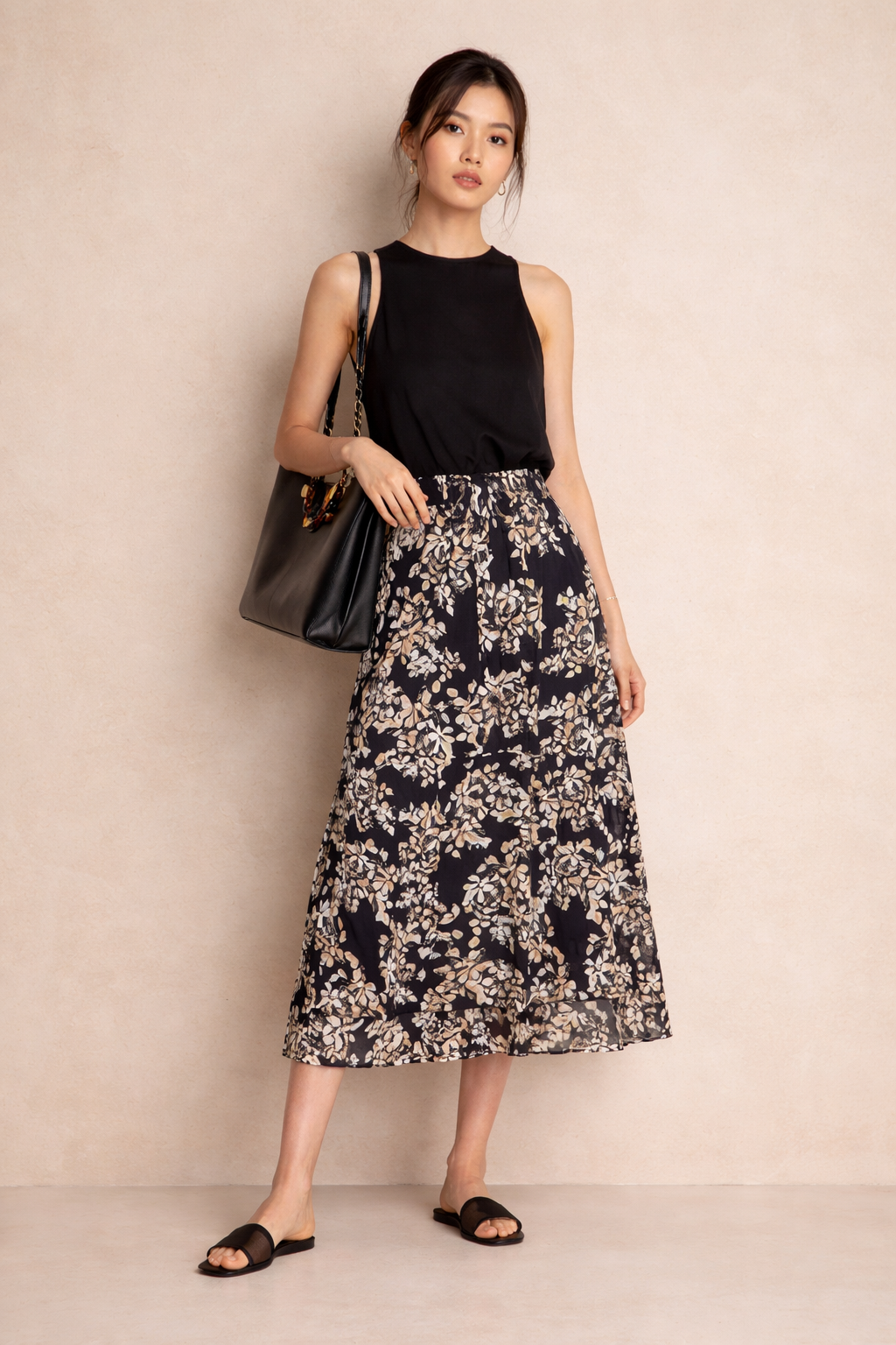 Midnight Blossom Mulberry Silk Midi Skirt