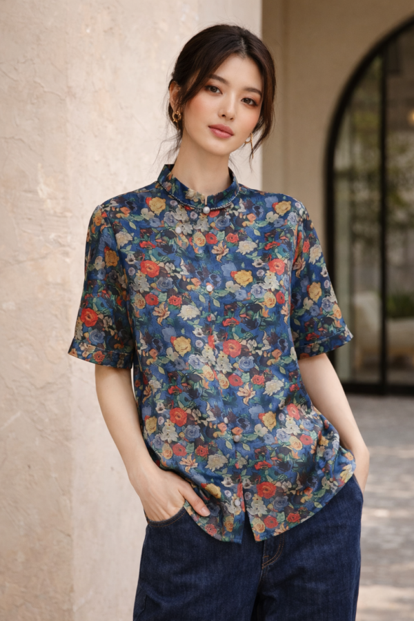 Garden Nocturne Mulberry Silk Blouse