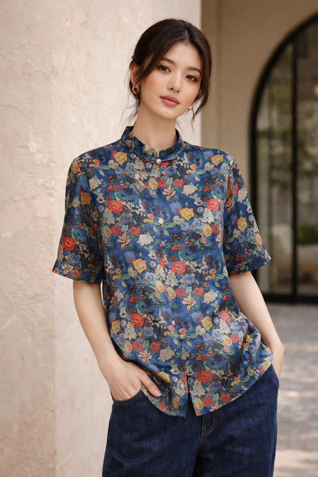 Garden Nocturne Mulberry Silk Blouse