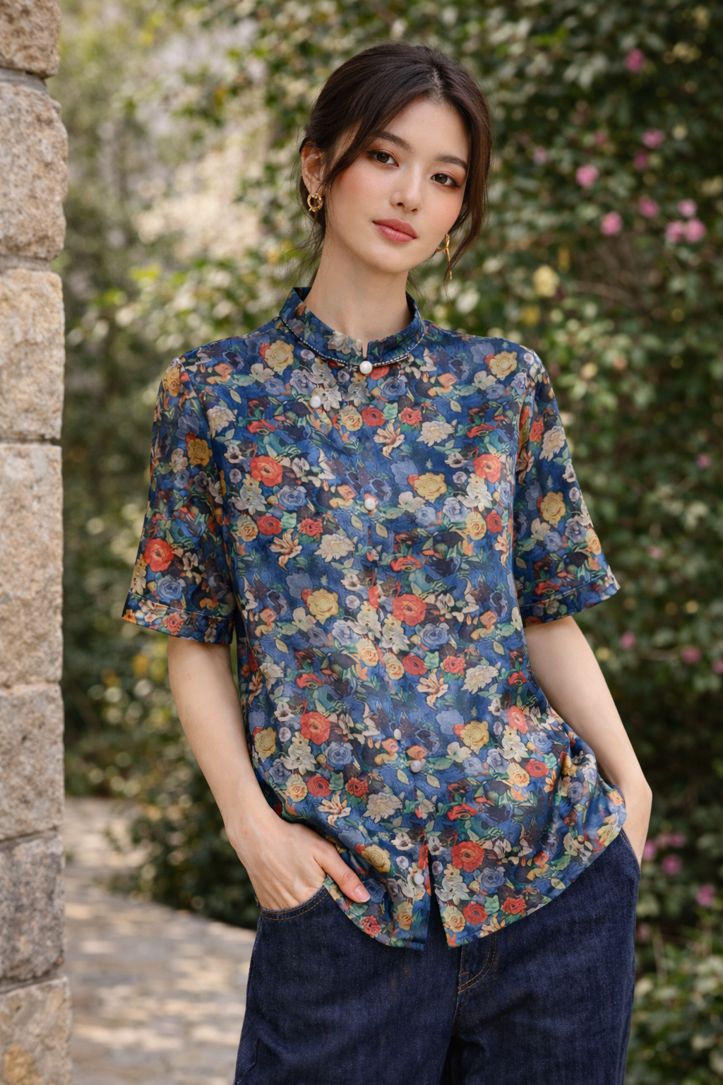Garden Nocturne Mulberry Silk Blouse - Image 3