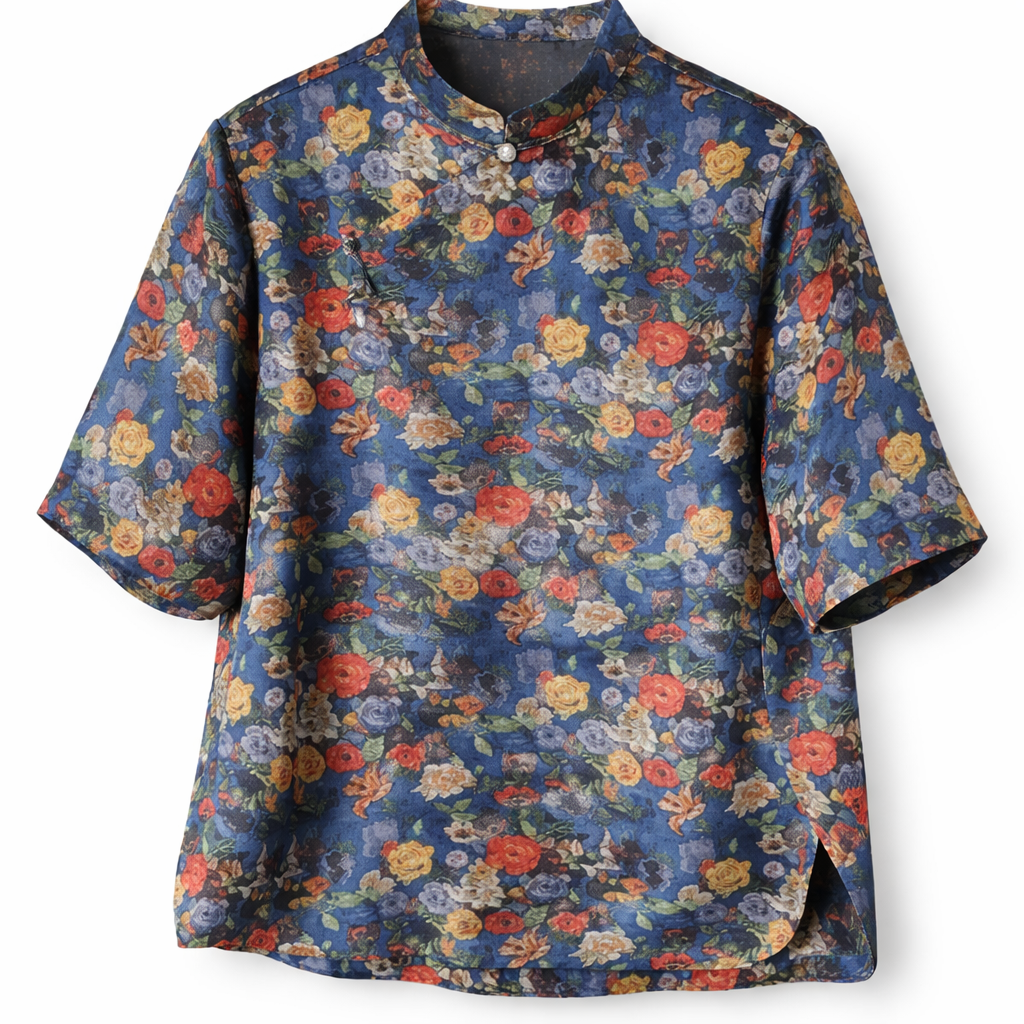 Garden Nocturne Mulberry Silk Blouse - Image 4