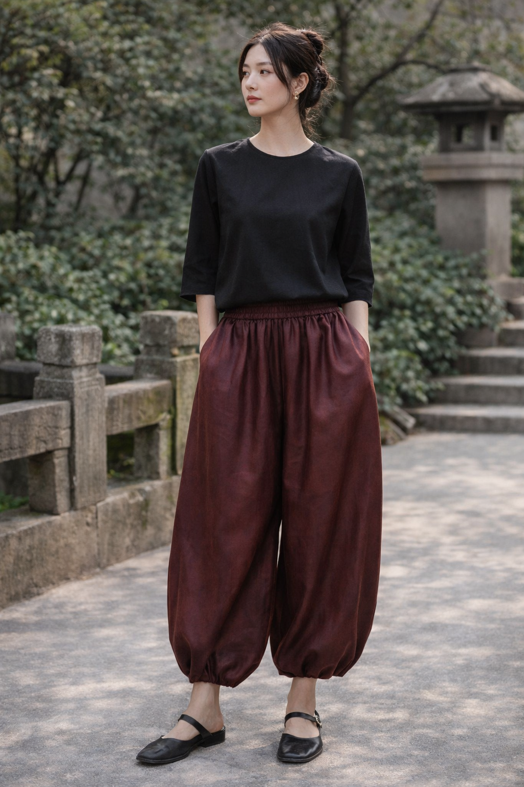 Crimson Lantern Mulberry Silk Balloon Pants - Image 4