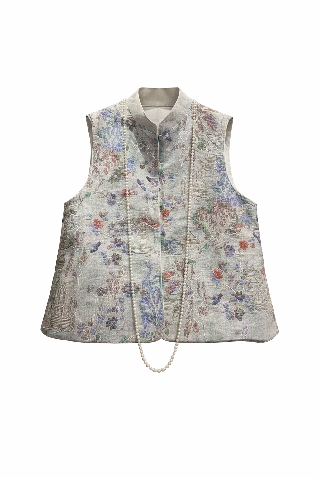 Embroidered Vest | Vintage Floral Jacquard Sleeveless Top - Image 4