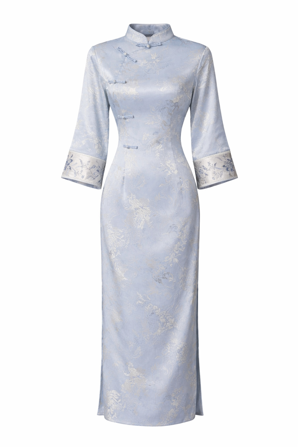 Silver Cloud Satin Cheongsam Dress Neo-Chinese Mandarin Collar | Modern Minimalist Evening Dress - Image 4