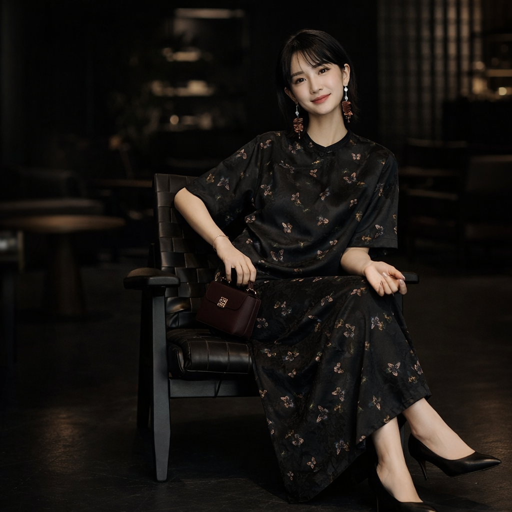 Midnight Butterfly Mulberry Silk Mandarin Blouse – Modern Chinese Silk Top - Image 5