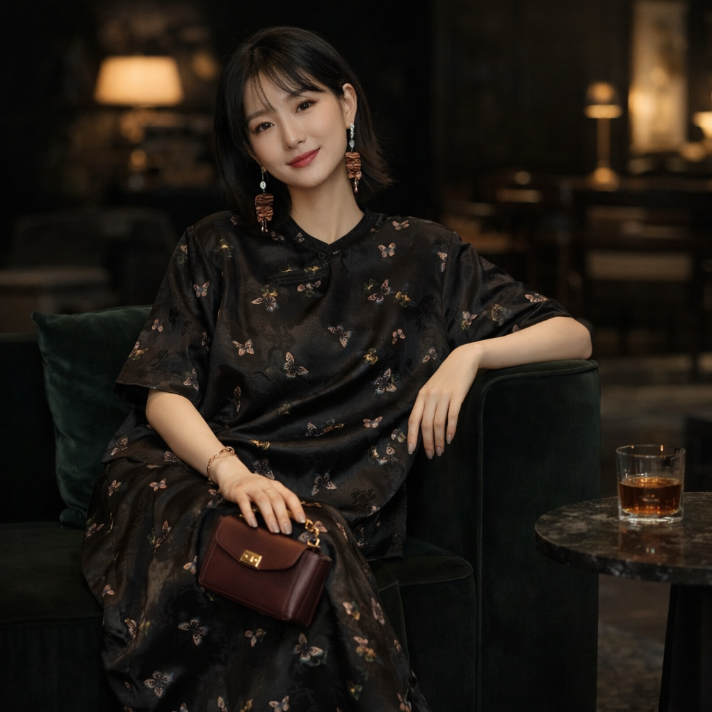 Midnight Butterfly Mulberry Silk Mandarin Blouse – Modern Chinese Silk Top