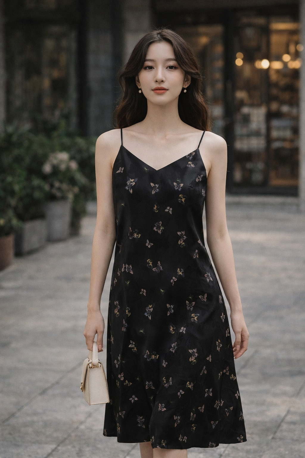 Midnight Butterfly Silk Slip Dress – Elegant Minimal Evening Midi - Image 4