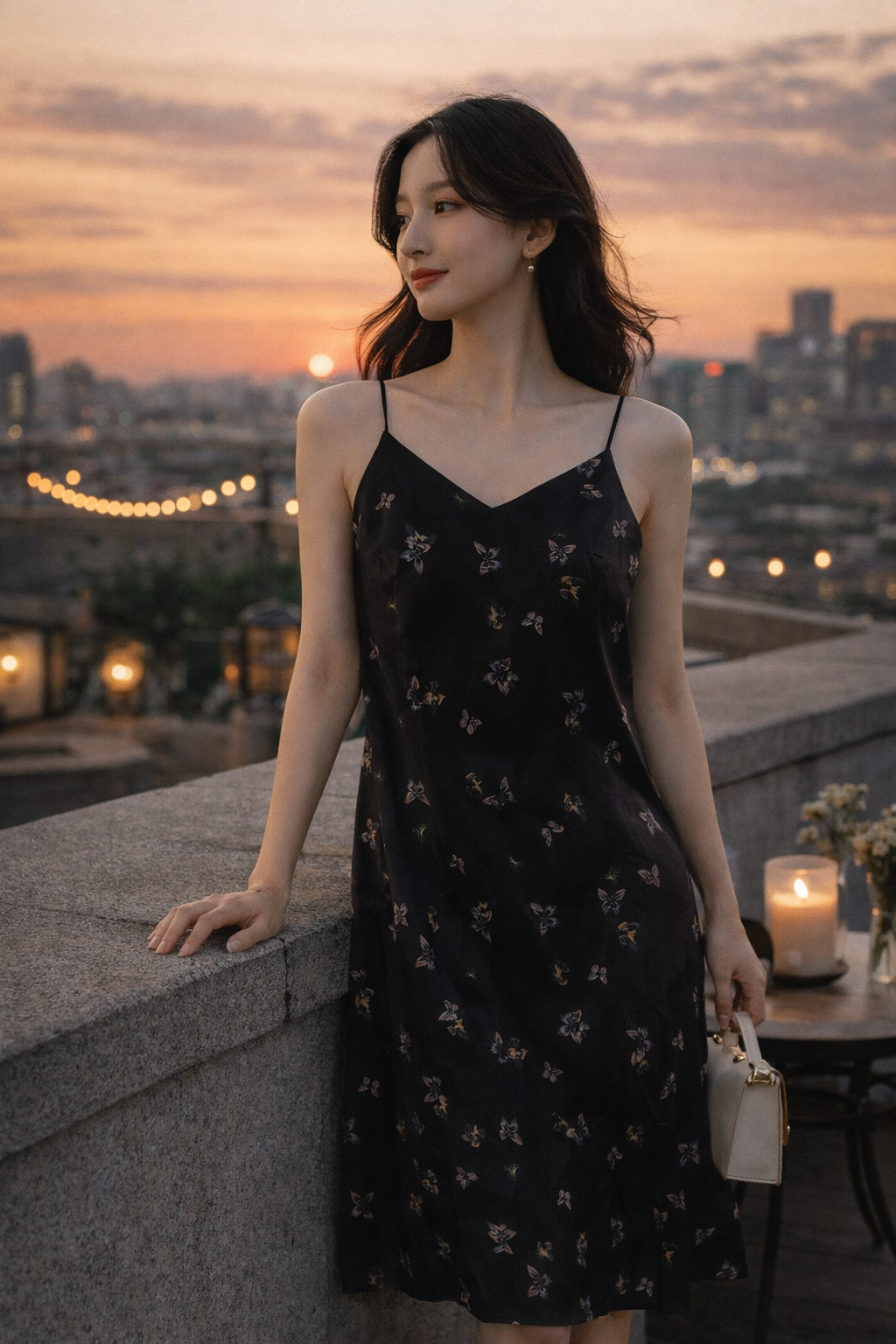 Midnight Butterfly Silk Slip Dress – Elegant Minimal Evening Midi