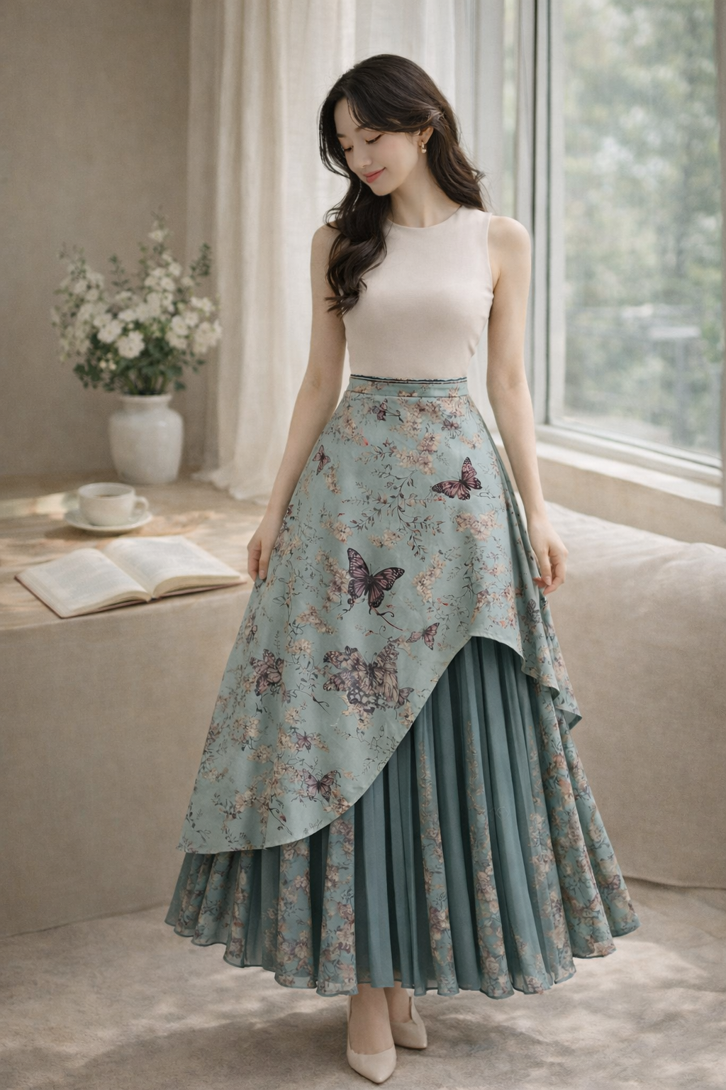 Butterfly Garden Asymmetrical Layered Maxi Skirt - Image 2