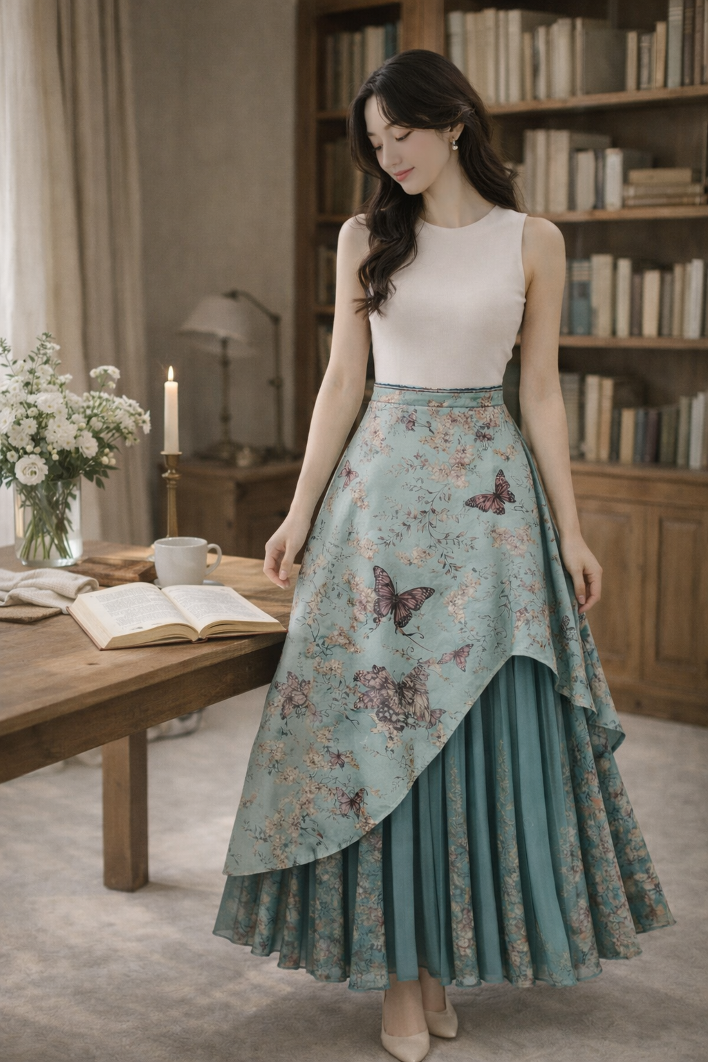 Butterfly Garden Asymmetrical Layered Maxi Skirt