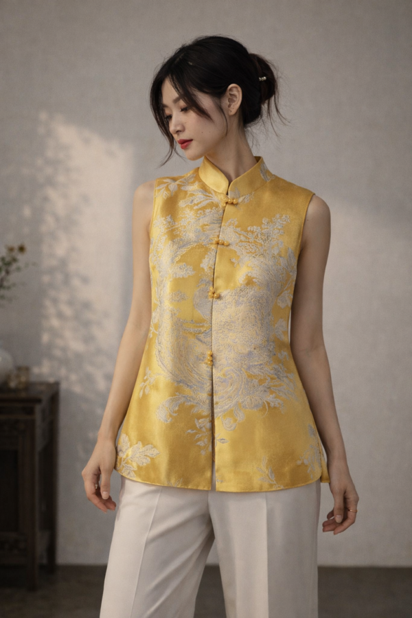 Deerhui Secret | Sleeveless Chinese Brocade Vest – Modern New Chinese Style Jacket, Elegant Layering Top