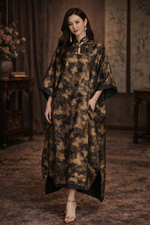 Golden Butterfly Nocturne Neo-Chinese Brocade Gown