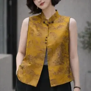 Sleeveless Chinese Brocade Vest – Modern New Chinese Style Jacket, Elegant Layering Top