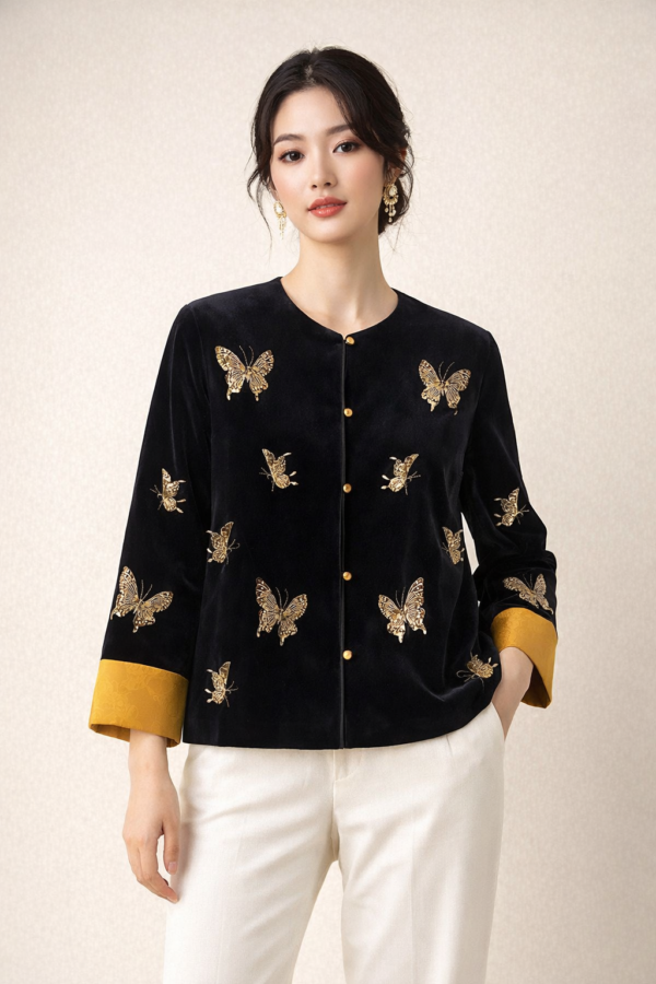 Midnight Butterfly Velvet Neo Chinese Jacket