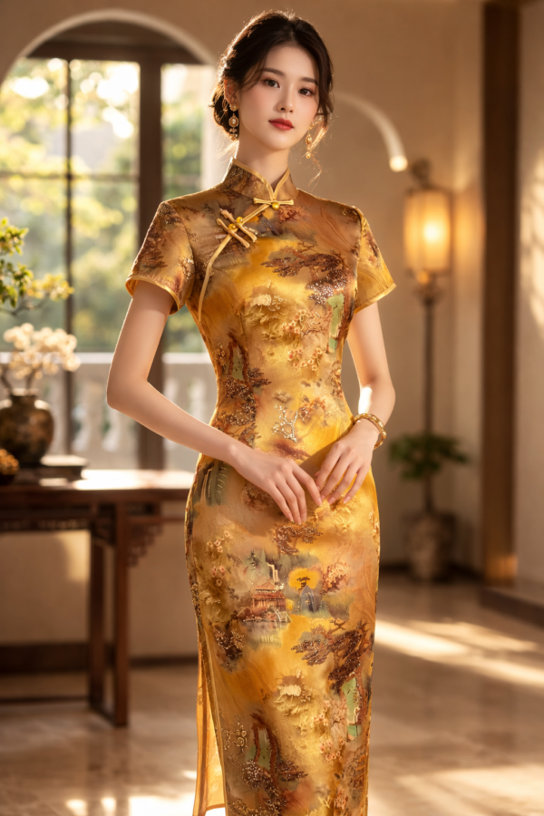 DeerHui Secret · Black Velvet Cheongsam Dress - Long Sleeve Manderin Collar Qipao