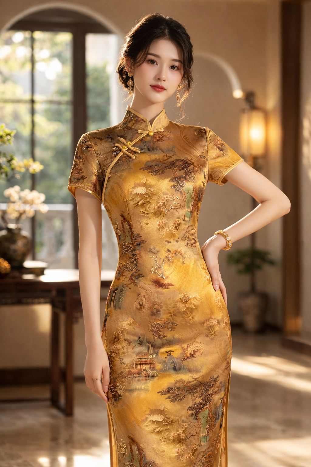 DeerHui Secret · Black Velvet Cheongsam Dress - Long Sleeve Manderin Collar Qipao - Image 4