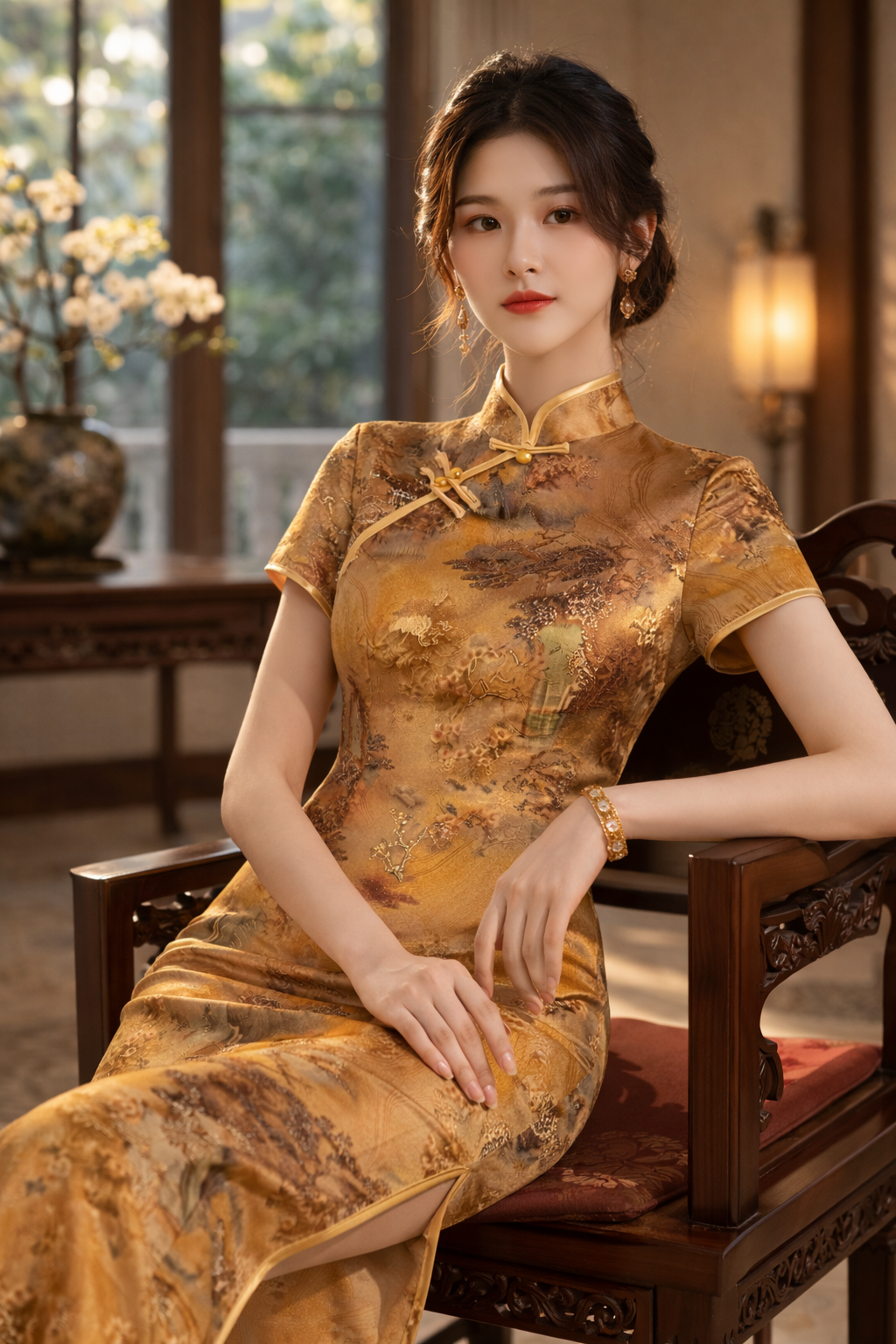 DeerHui Secret · Black Velvet Cheongsam Dress - Long Sleeve Manderin Collar Qipao - Image 5