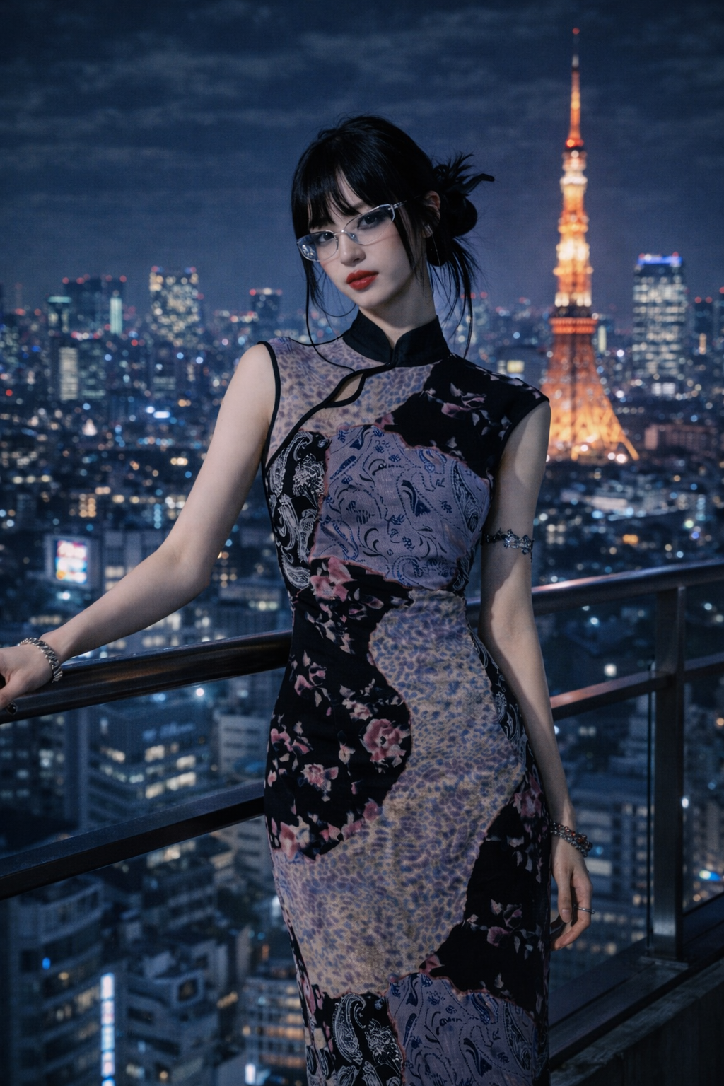 Patchwork Cheongsam Maxi Dress – Y2K Gothic Chinese Style, Tokyo Streetwear Asian Inspired Evening Gown - Image 4
