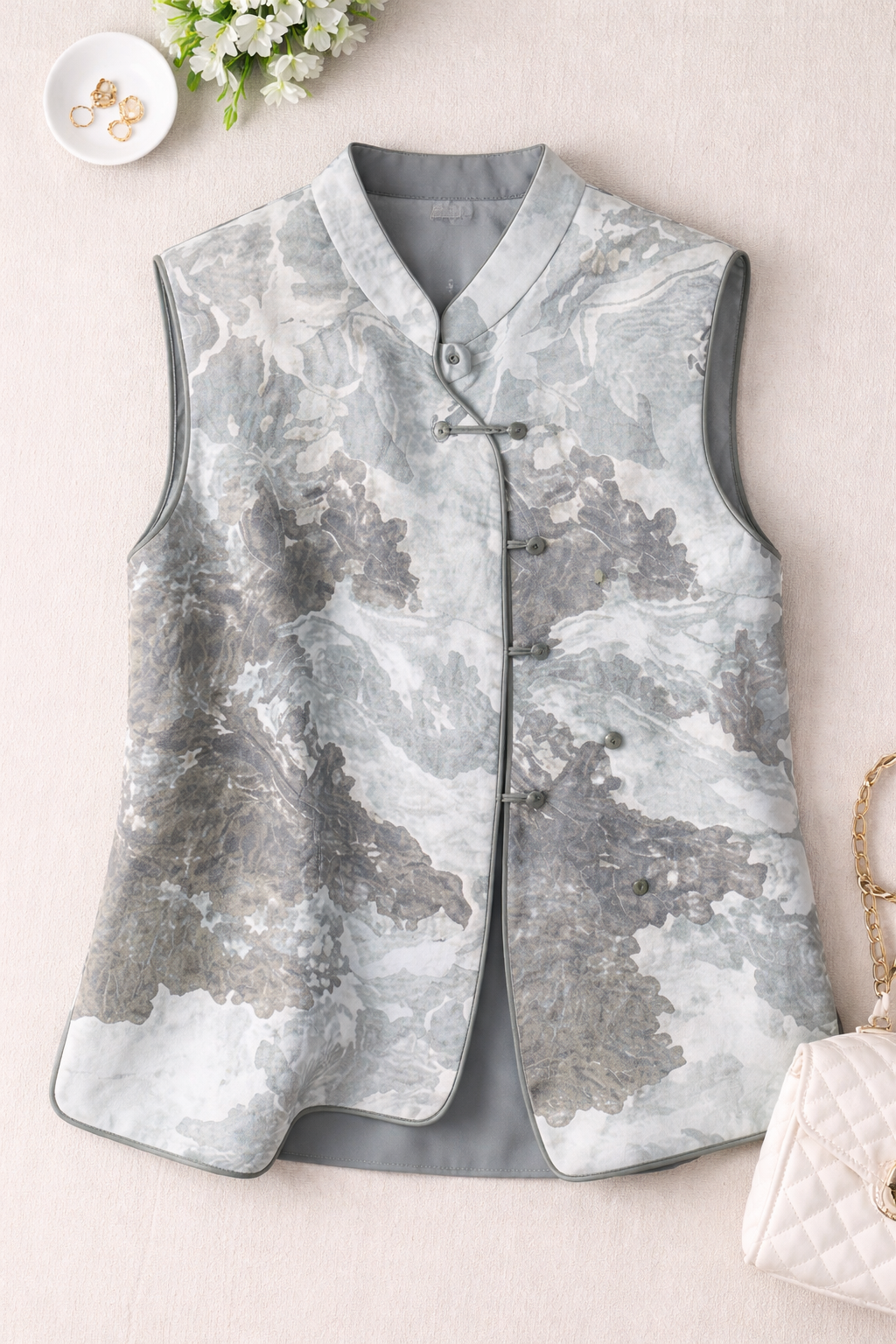 Ink Wash Harmony Vest – Modern Chinese Watercolor Jacquard Jacket - Image 4